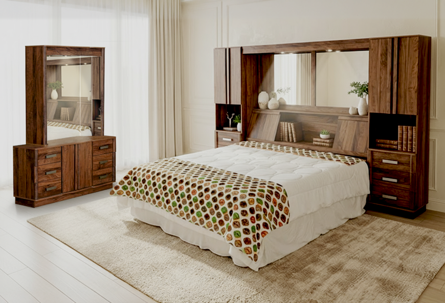 CABECERA, DOS BURÓS Y CÓMODA CON LUNA FOREST K.S. ROBLE