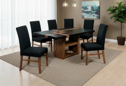ANTECOMEDOR PARISH CON 6 SILLAS RUSSEL CHARCOAL