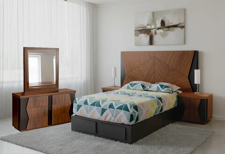 CABECERA, DOS BURÓS Y CÓMODA CON LUNA BECCA