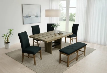 ANTECOMEDOR PEPPER RECT CON 4 SILLAS Y BANCA RUSSEL CHARCOAL