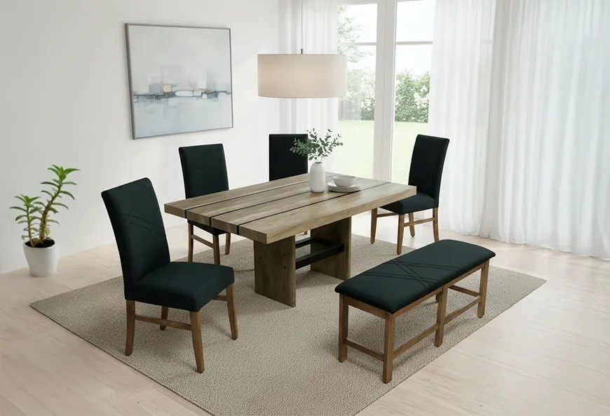 ANTECOMEDOR PEPPER RECT CON 4 SILLAS Y BANCA RUSSEL CHARCOAL