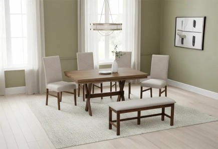 ANTECOMEDOR SILVER NOGAL CON 4 SILLAS Y BANCA RUSSEL ALPHA LATTE