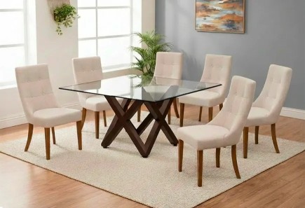 ANTECOMEDOR ENZO NOGAL CON 6 SILLAS ESPARTA MAGIT BEIGE