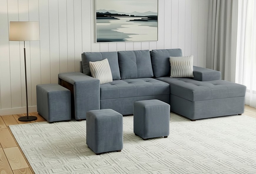 SALA ZAIRA GRIS  MODULAR CON 3 TABURETES