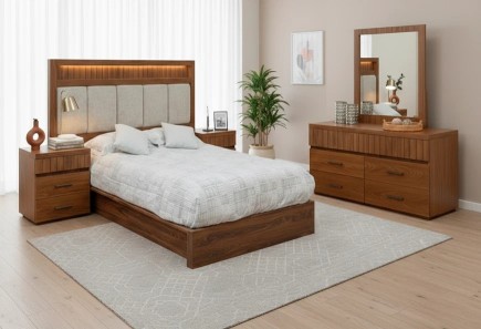 CABECERA, DOS BURÓS Y CÓMODA CON LUNA IVANA NOGAL II UV