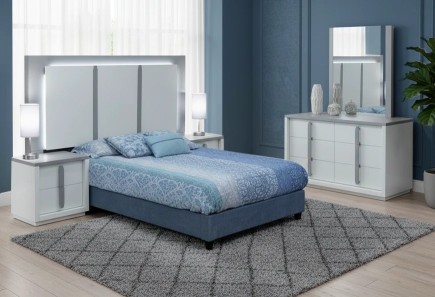 CABECERA, DOS BURÓS Y CÓMODA CON LUNA MAE GRIS/TULE WHITE