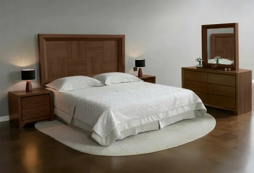 CABECERA, DOS BURÓS Y CÓMODA CON LUNA CALIPSO