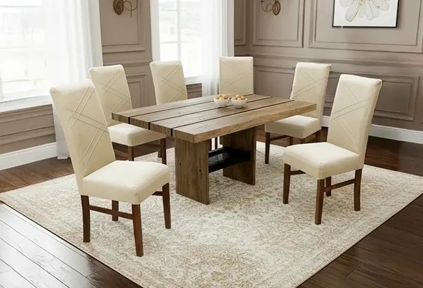 ANTECOMEDOR PEPPER RECTANGULAR CON 6 SILLAS RUSSEL ALPHA LATTE