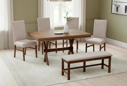 ANTECOMEDOR SILVER NOGAL CON 4 SILLAS Y BANCA RUSSEL ALPHA LATTE