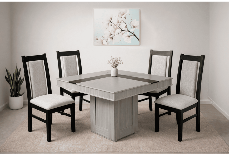 ANTECOMEDOR MONACO GRIS 1X1 VS/2 CON 4 SILLAS ARUBA