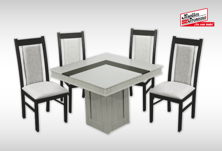 ANTECOMEDOR MONACO GRIS 1X1 VS/2 CON 4 SILLAS ARUBA