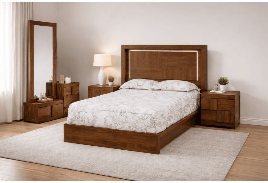 CABECERA, DOS BURÓS Y CÓMODA CON LUNA YAKARTA