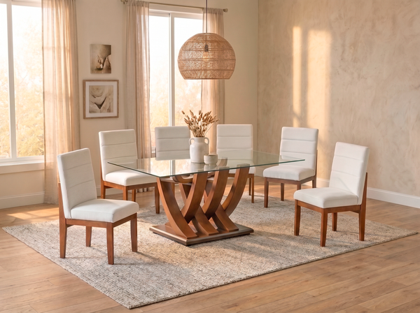 ANTECOMEDOR TAMAYO NOGAL CON 6 SILLAS KENYA AVELLANA
