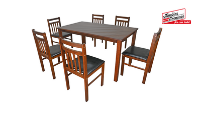 ANTECOMEDOR NEW JACK RECTANGULAR CON 6 SILLAS NOGAL