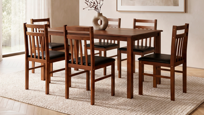 ANTECOMEDOR NEW JACK RECTANGULAR CON 6 SILLAS NOGAL