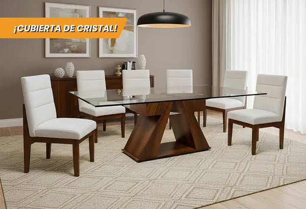 ANTECOMEDOR BARI CON 6 SILLAS DORIAN MAGIT BEIGE