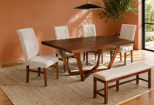 ANTECOMEDOR IVANA CON 4  SILLAS Y BANCA DORIAN MAGIT BEIGE