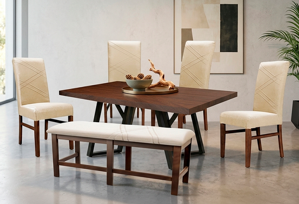ANTECOMEDOR MALLORY CON 4 SILLAS RUSSEL Y BANCA ALPHA LATTE