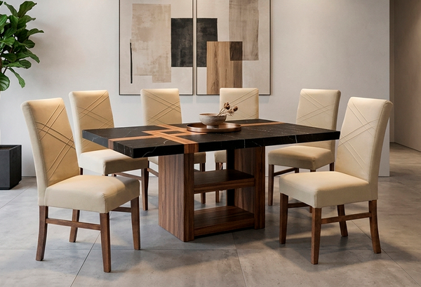 ANTECOMEDOR PARISH CON 6 SILLAS RUSSEL ALPHA LATTE