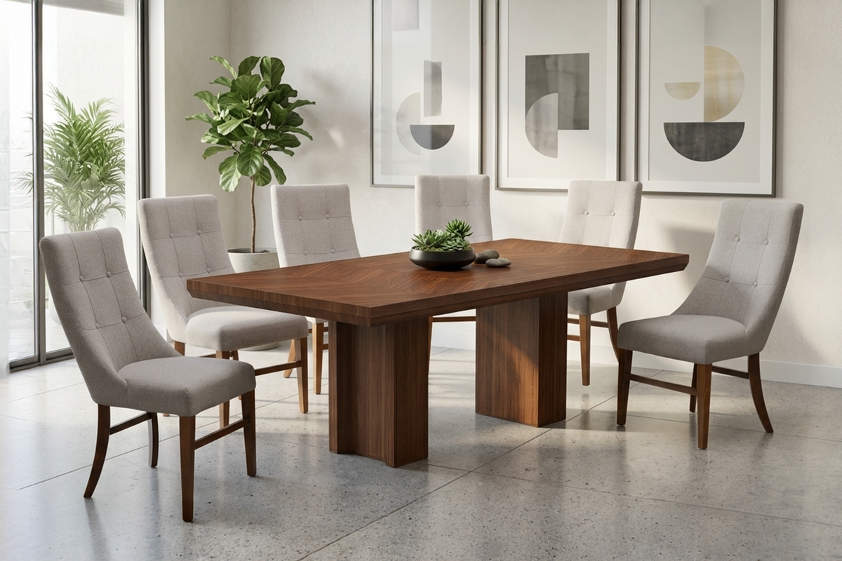 ANTECOMEDOR OSIRIS UV CON 6 SILLAS ESPARTA BEIGE
