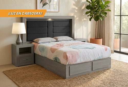 CABECERA Y DOS BURÓS MÓNACO GRIS