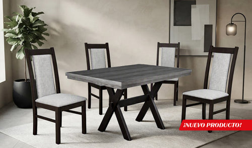 ANTECOMEDOR SILVER CON 4 SILLAS ARUBA CHOCOLATE