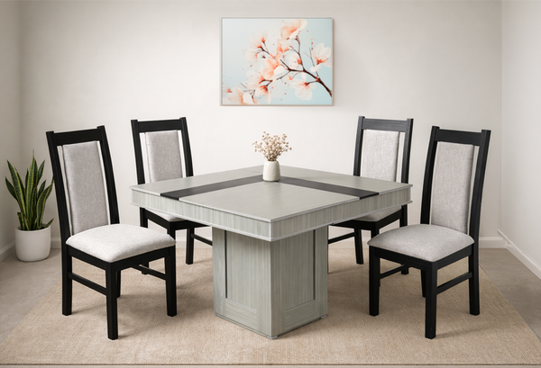 ANTECOMEDOR MÓNACO GRIS 1.10 MTS CON 4 SILLA ARUBA