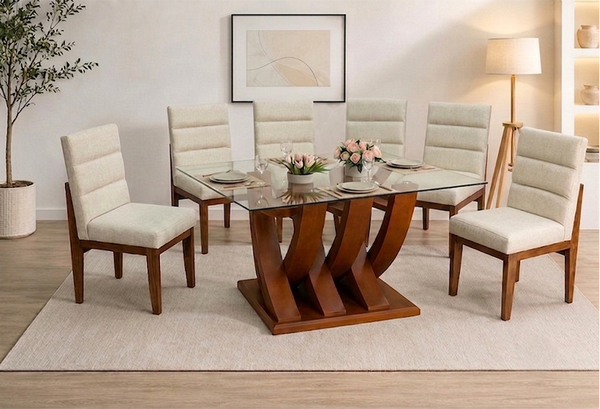 ANTECOMEDOR TAMAYO NOGAL CON 6 SILLAS KENYA AVELLANA