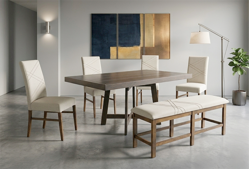 ANTECOMEDOR VIENA AMARANTO CON 4 SILLAS Y BANCA RUSSEL ALPHA LATTE