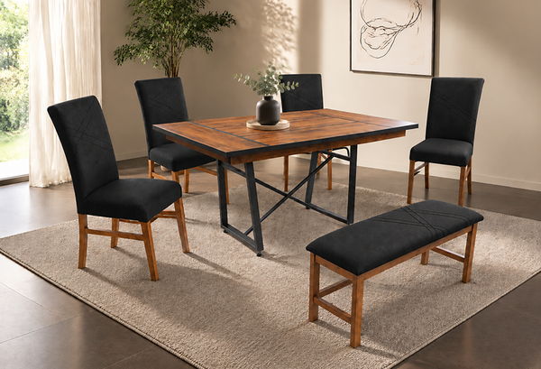 ANTECOMEDOR LAWRENCE CON 4 SILLAS Y BANCA RUSSEL CHARCOAL