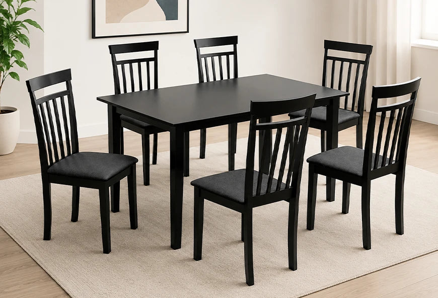 ANTECOMEDOR APRIL RECTANGULAR NEGRO CON 6 SILLAS