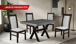 ANTECOMEDOR SILVER GRIS CON 4 SILLAS ARUBA CHOCOLATE