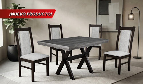 ANTECOMEDOR SILVER GRIS CON 4 SILLAS ARUBA CHOCOLATE