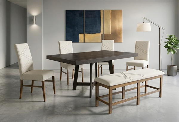 ANTECOMEDOR VIENA AMARANTO CON 4 SILLAS Y BANCA RUSSEL ALPHA LATTE