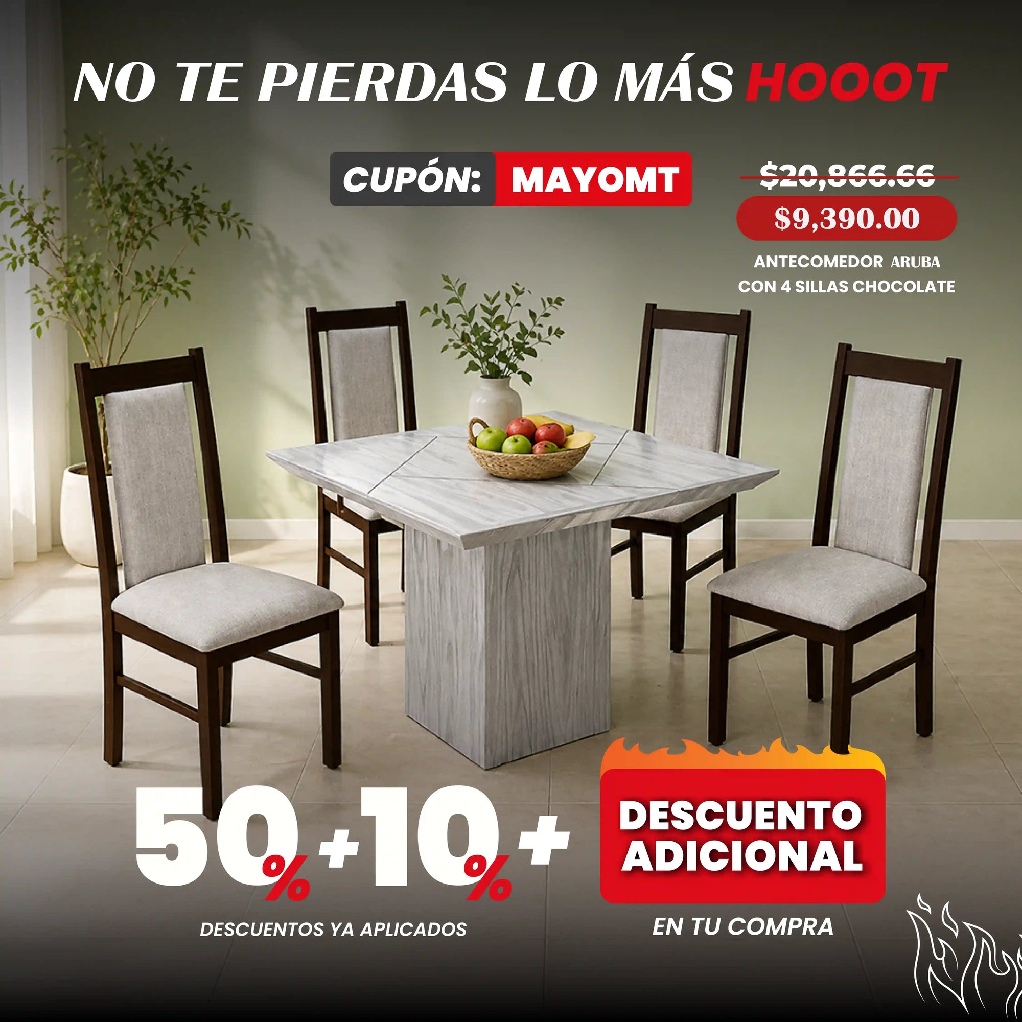 antecomedor aruba con 4 sillas chocolate