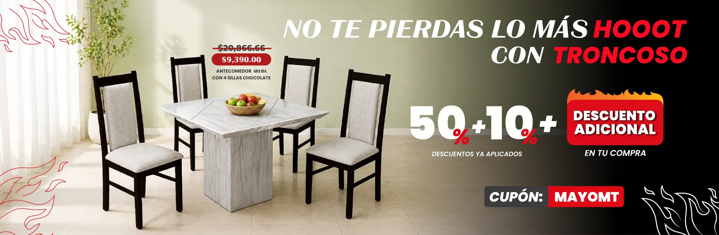 antecomedor aruba con 4 sillas chocolate