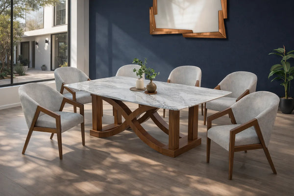 ANTECOMEDOR SIDNEY MARMOL GRIS CON 6 SILLAS MOSCÚ