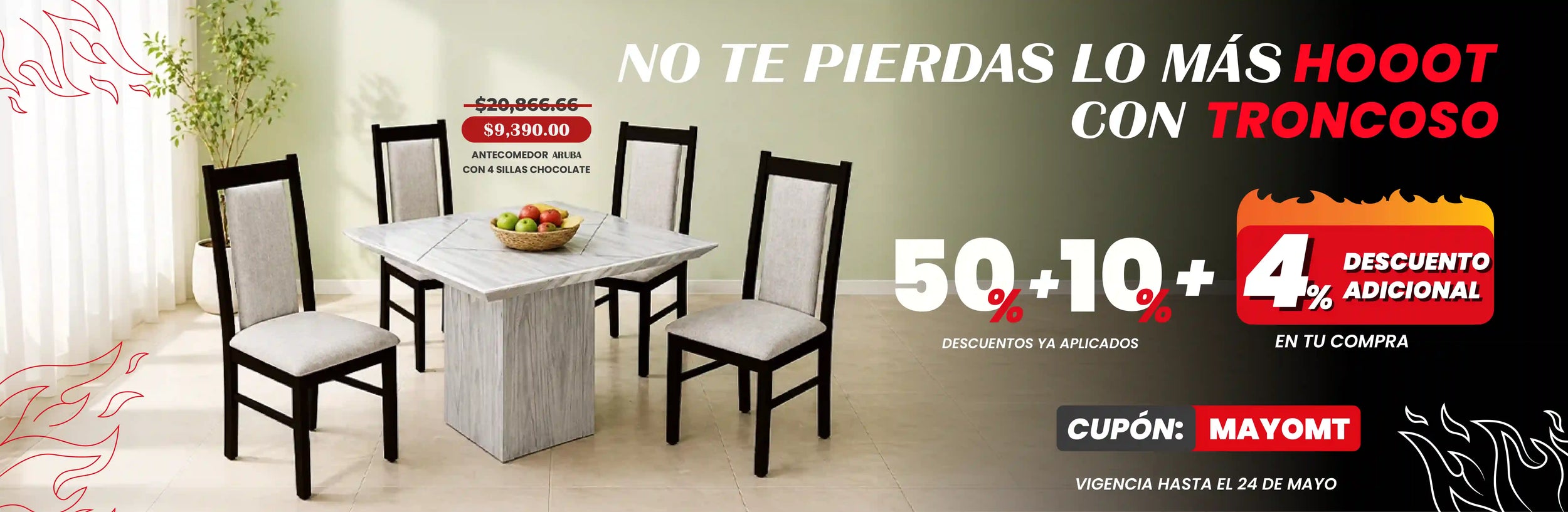 antecomedor aruba con 4 sillas chocolate