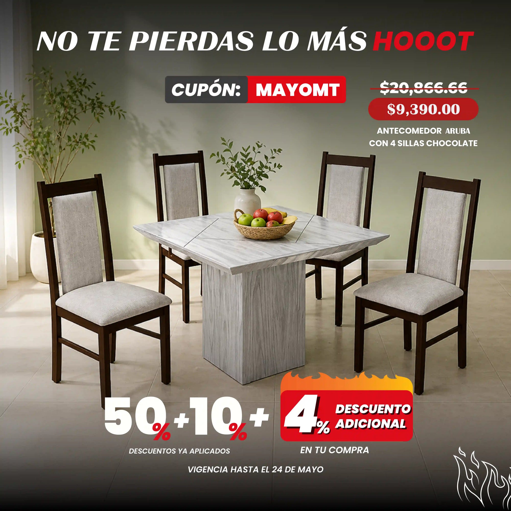 antecomedor aruba con 4 sillas chocolate