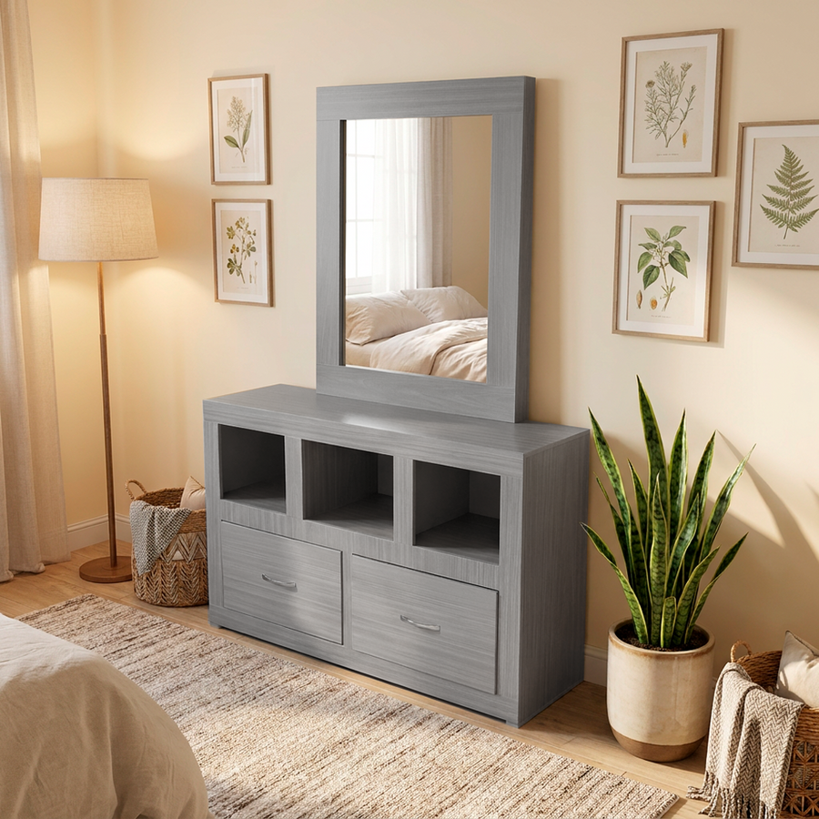 CÓMODA CON LUNA MÓNACO GRIS
