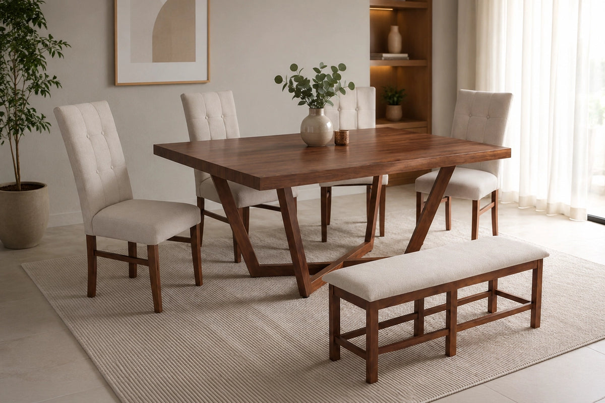 ANTECOMEDOR IVANA CON 4  SILLAS Y BANCA DORIAN MAGIT BEIGE