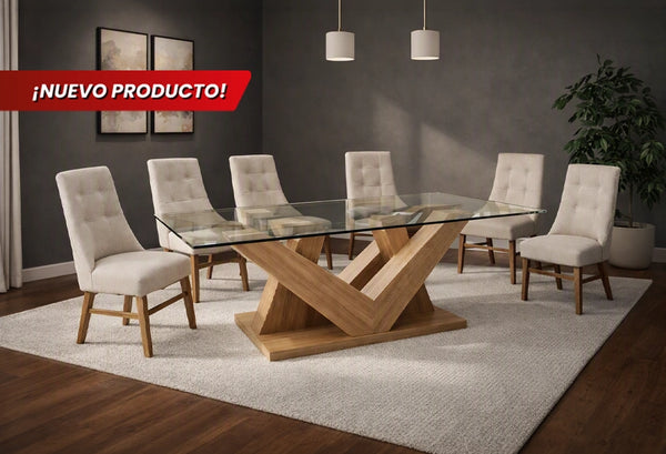 ANTECOMEDOR OLAF CON 6 SILLAS ESPARTA MAGIT BEIGE