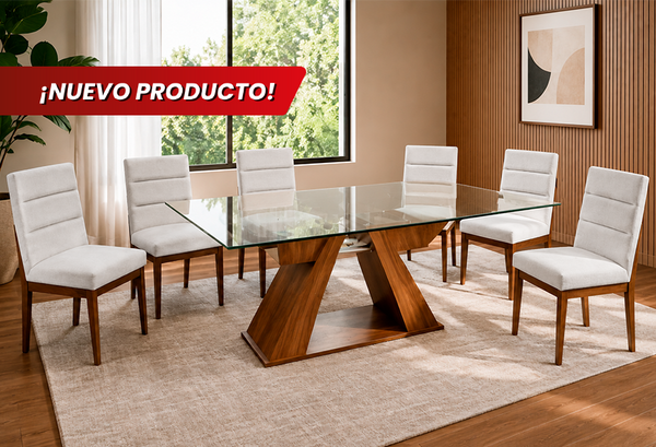 ANTECOMEDOR BARI CON 6 SILLAS KENYA AVELLANA