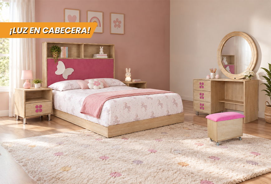 CABECERA, DOS BURÓS Y CÓMODA CON LUNA MILEY