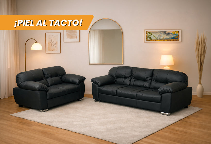 SOFÁ Y LOVE SEAT MILÁN PIEL NEGRA