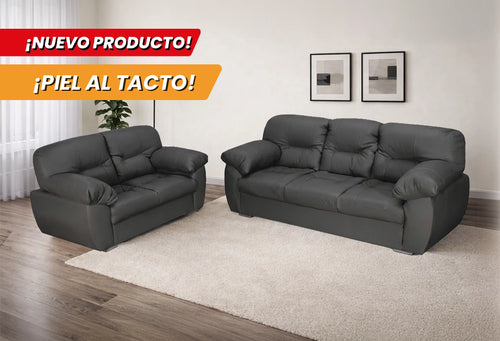 SOFÁ Y LOVE SEAT DALLAS PIEL GRIS   