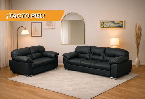 SOFÁ Y LOVE SEAT MILÁN PIEL NEGRA