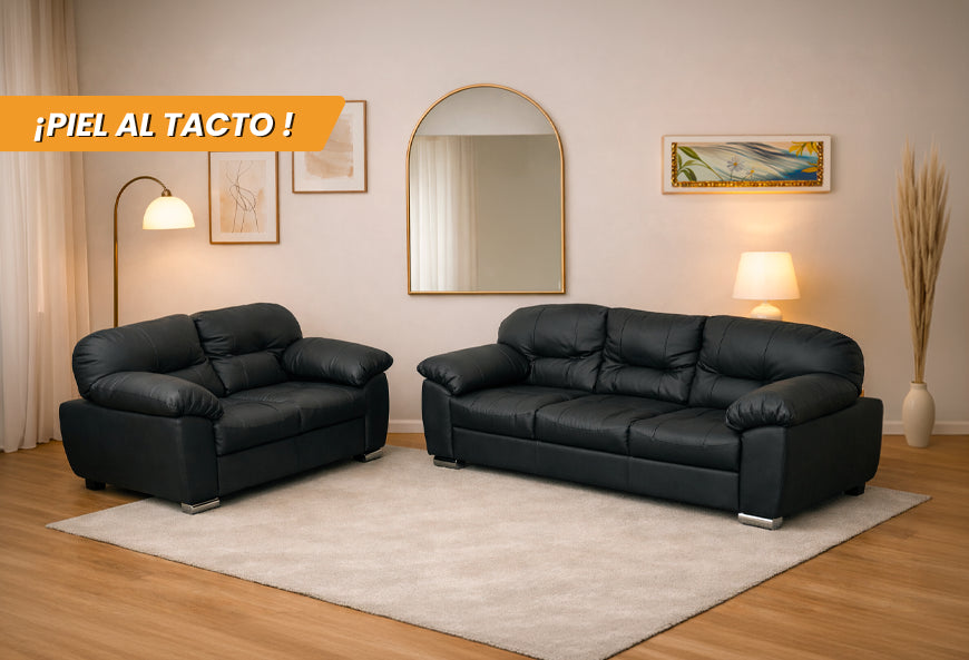 SOFÁ Y LOVE SEAT MILÁN PIEL NEGRA