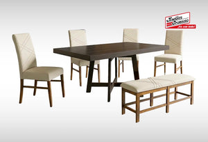 ANTECOMEDOR VIENA AMARANTO CON 4 SILLAS Y BANCA RUSSEL ALPHA LATTE