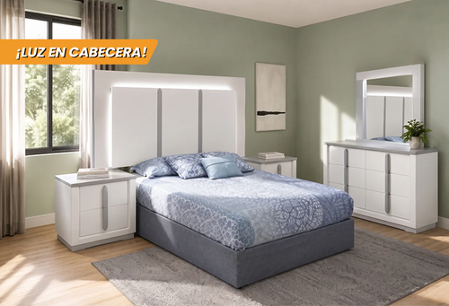 CABECERA, DOS BURÓS Y CÓMODA CON LUNA MAE